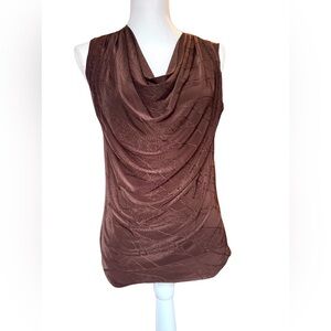 Y2k strech blouse brown Draped Cowl Neck Sleeveless Top – Size L – Made in USA –